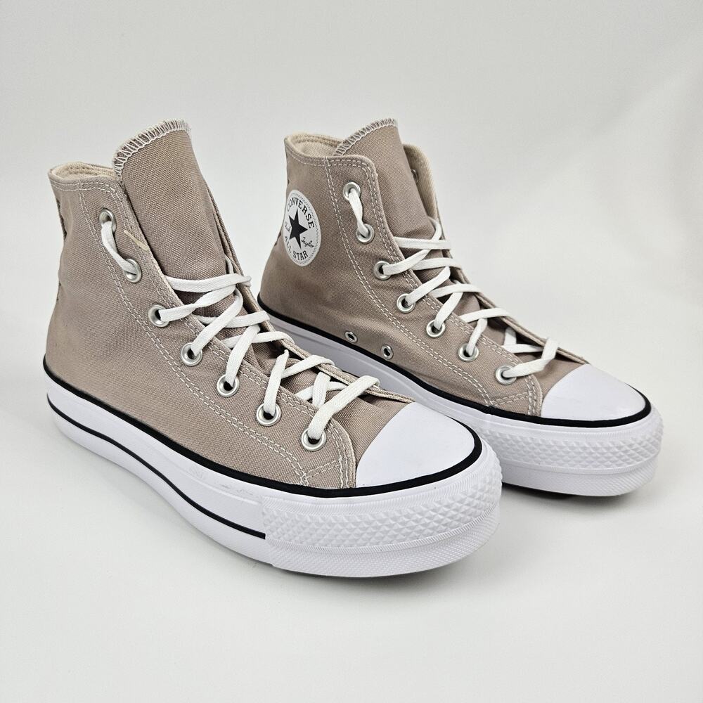 Converse High-Top Sneakers in Taupe and White